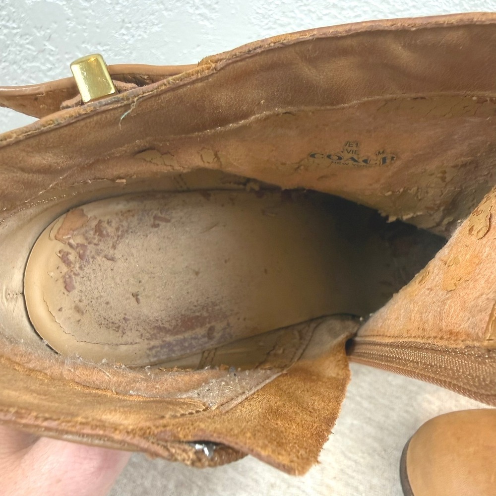 Coach Tan Leather Side Zip Block Heel Ankle Booties Women's Size 7.5‎ - Picture 13 of 16